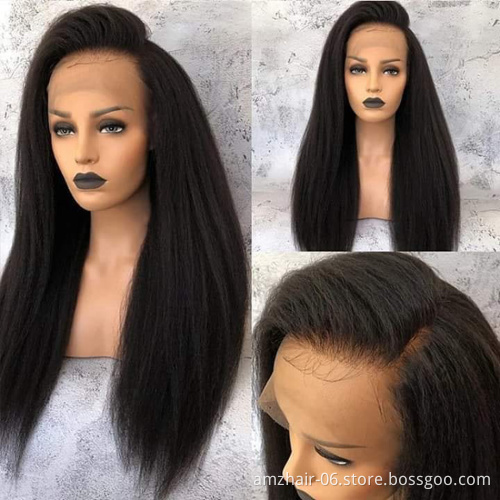 Kinky Straight Human Hair Lace Frontal Wig Wholesale Brazilian Virgin Hair Vendor HD Full Lace Closure Front Wigs Pre Plucked